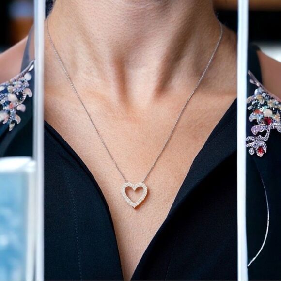 Sterling Silver & Diamond Heart Necklace l 1/10 tw l 18” l New in Box w/ Pouch - Picture 11 of 11